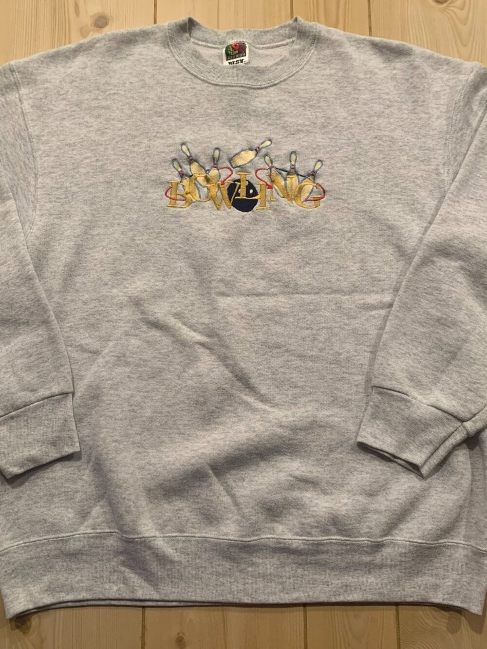 Vintage 90s Bowling Pins Strike Spare Alley Retro Embroidered Sweatshirt Size XL